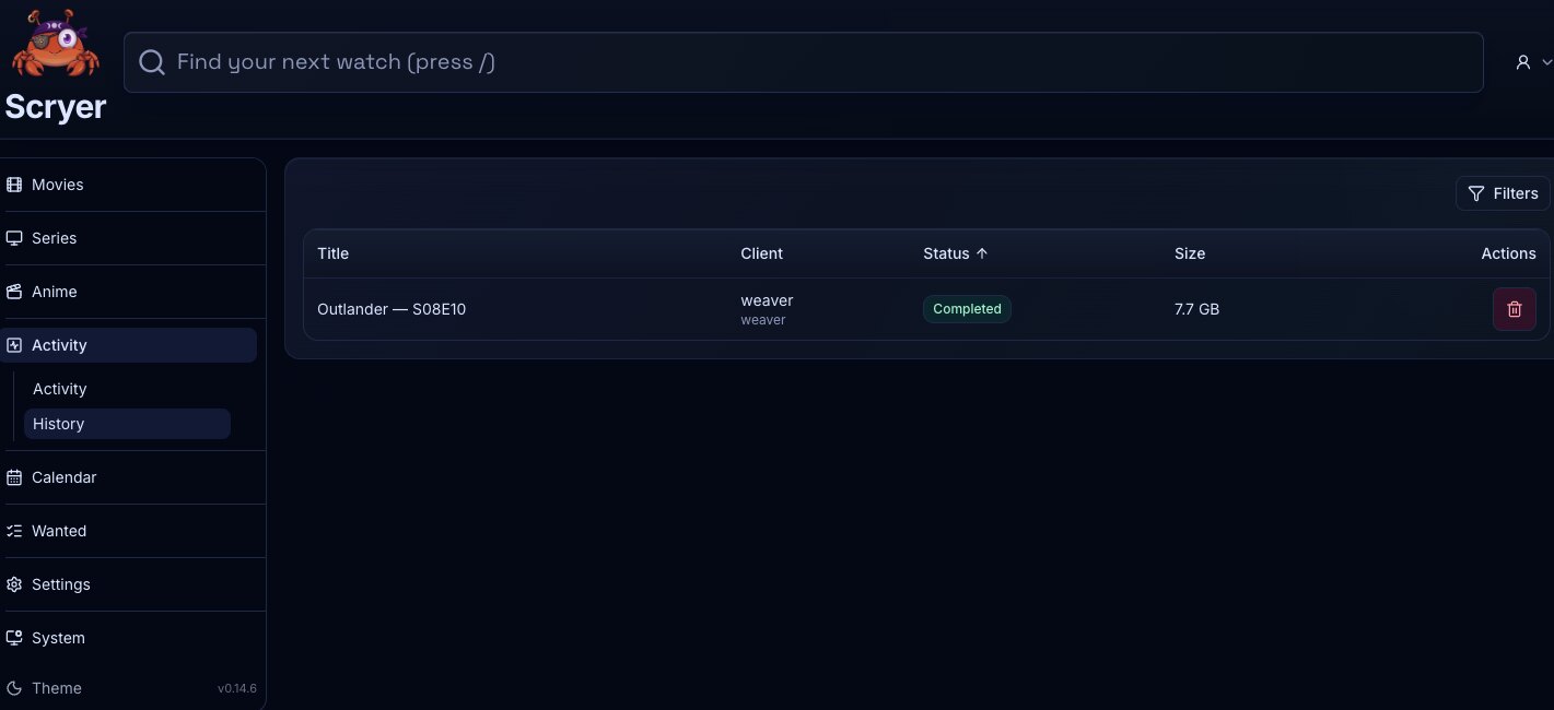 Screenshot of the Activity History page showing completed operational events