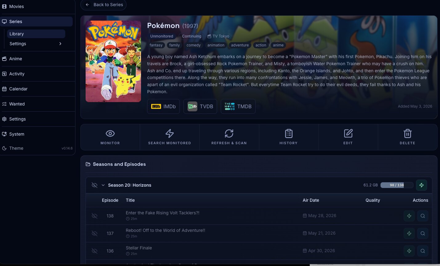 Screenshot of a series title detail page in Scryer