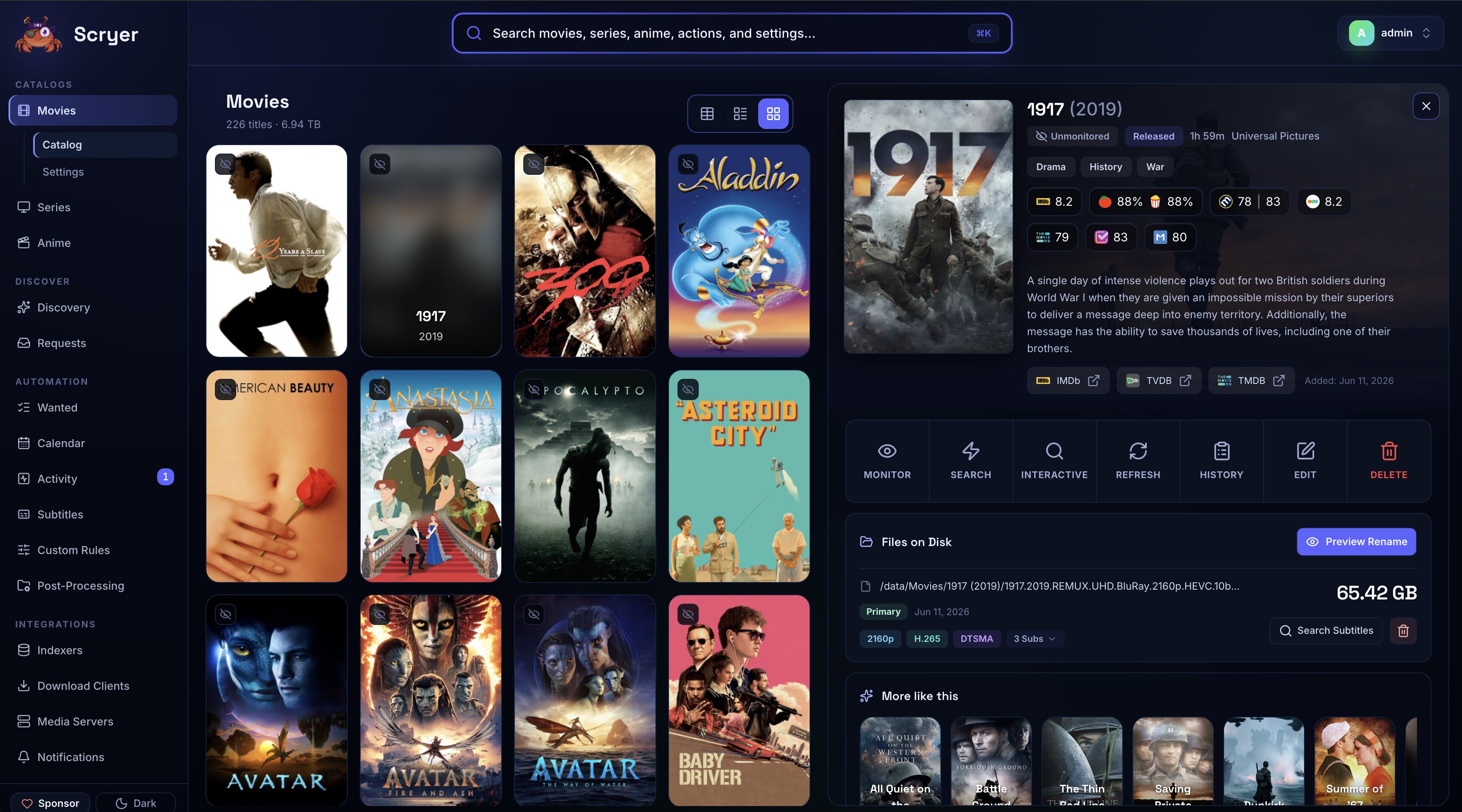 Screenshot of a title detail page in Scryer