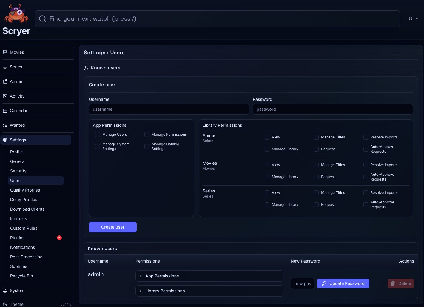 Screenshot of the Users settings page showing user accounts and access controls